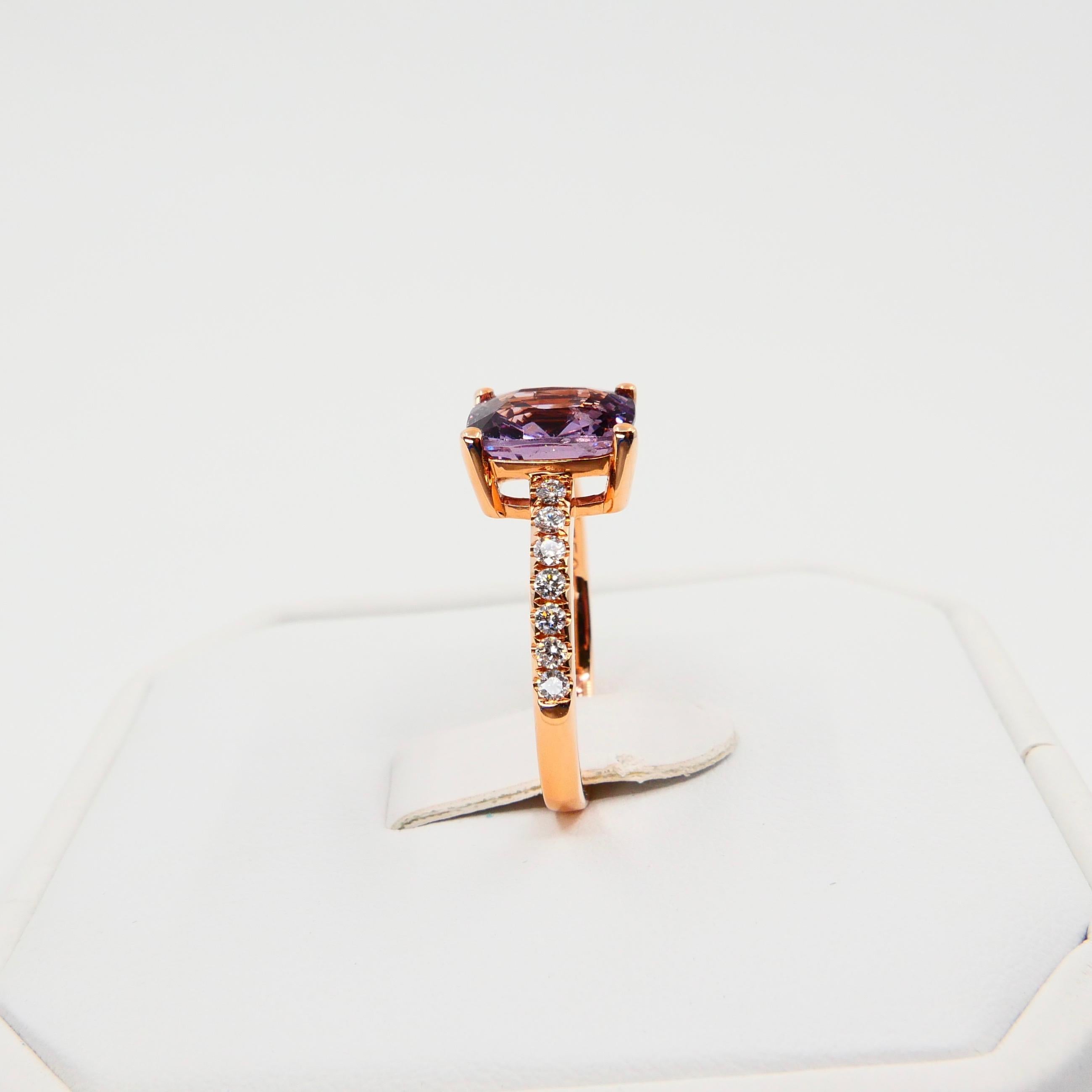 Natural 3.22 Carat Purple Spinel and Diamond Ring Set in 18 Karat Rose Gold For Sale 10