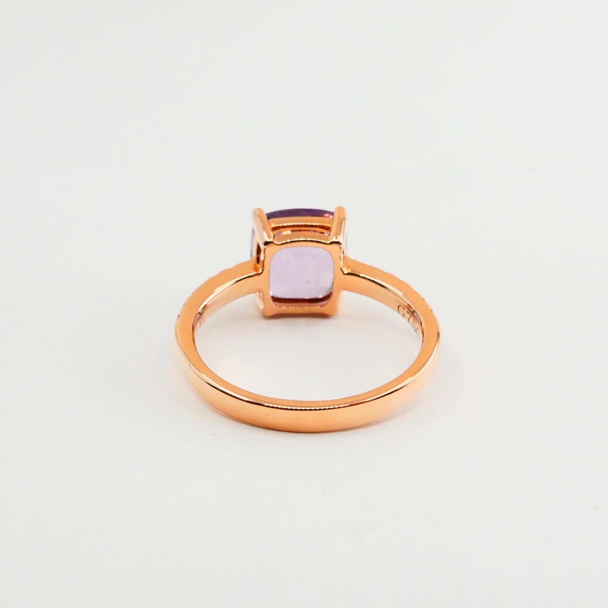Natural 3.22 Carat Purple Spinel and Diamond Ring Set in 18 Karat Rose Gold For Sale 1