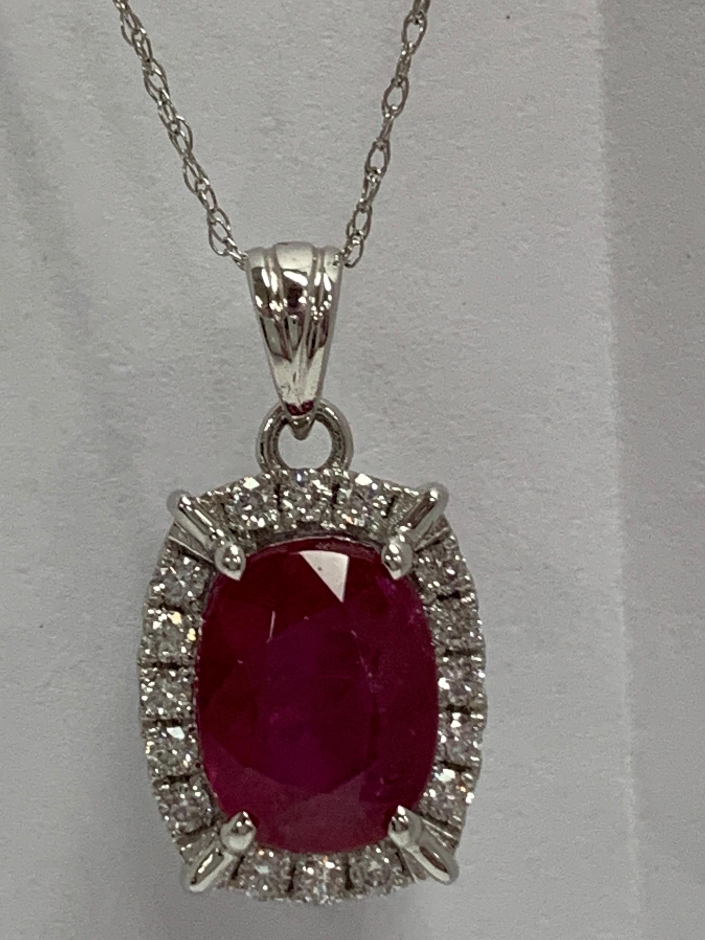 Art Deco Natural 3.22 Carat Ruby and Diamond Pendant