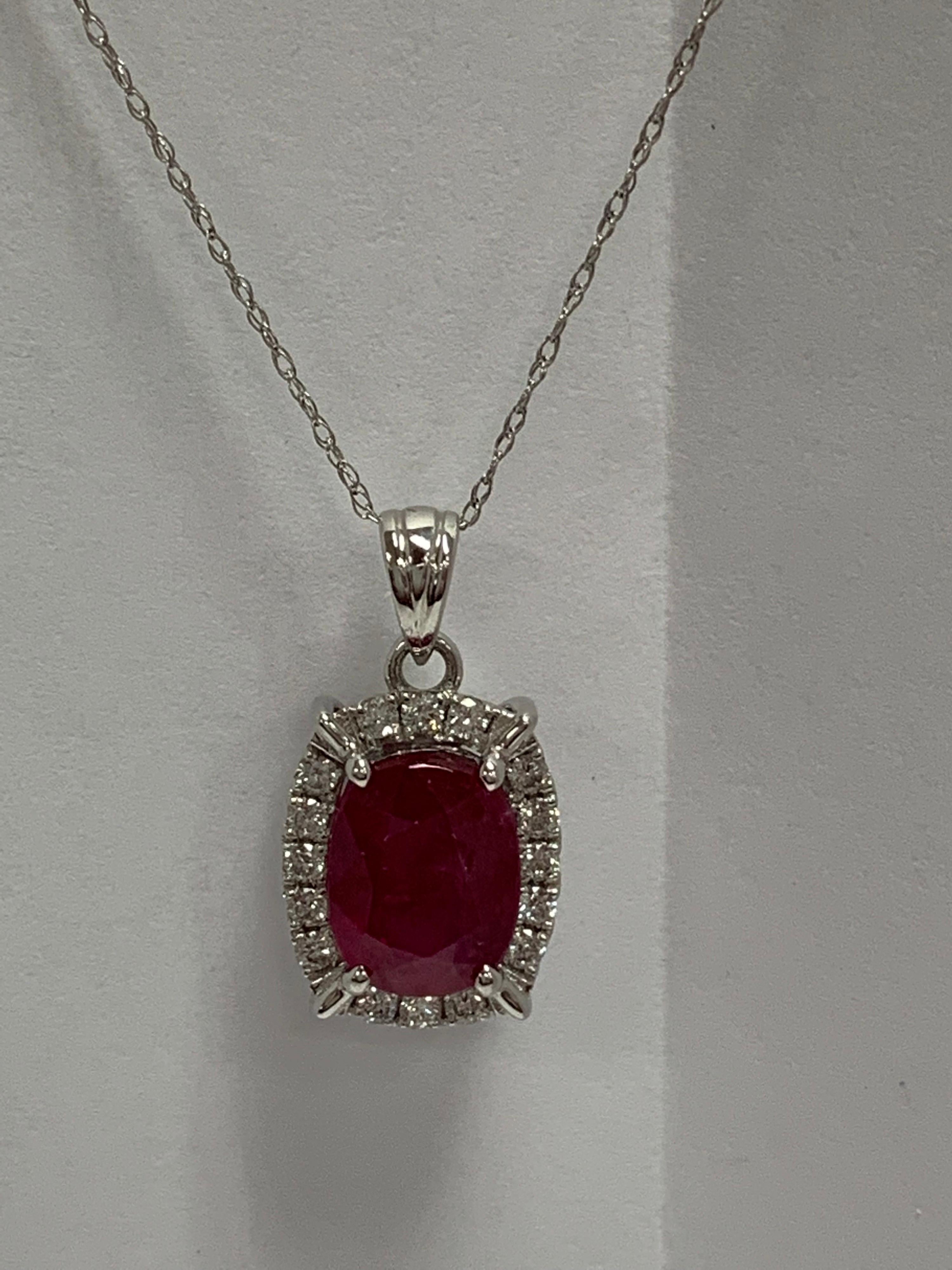 Natural 3.22 Carat Ruby and Diamond Pendant In New Condition In Trumbull, CT