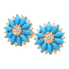Natürliche 3,23 Karat Türkis Marquise & 0,38 Karat Diamant Ohrstecker in 14k Gold