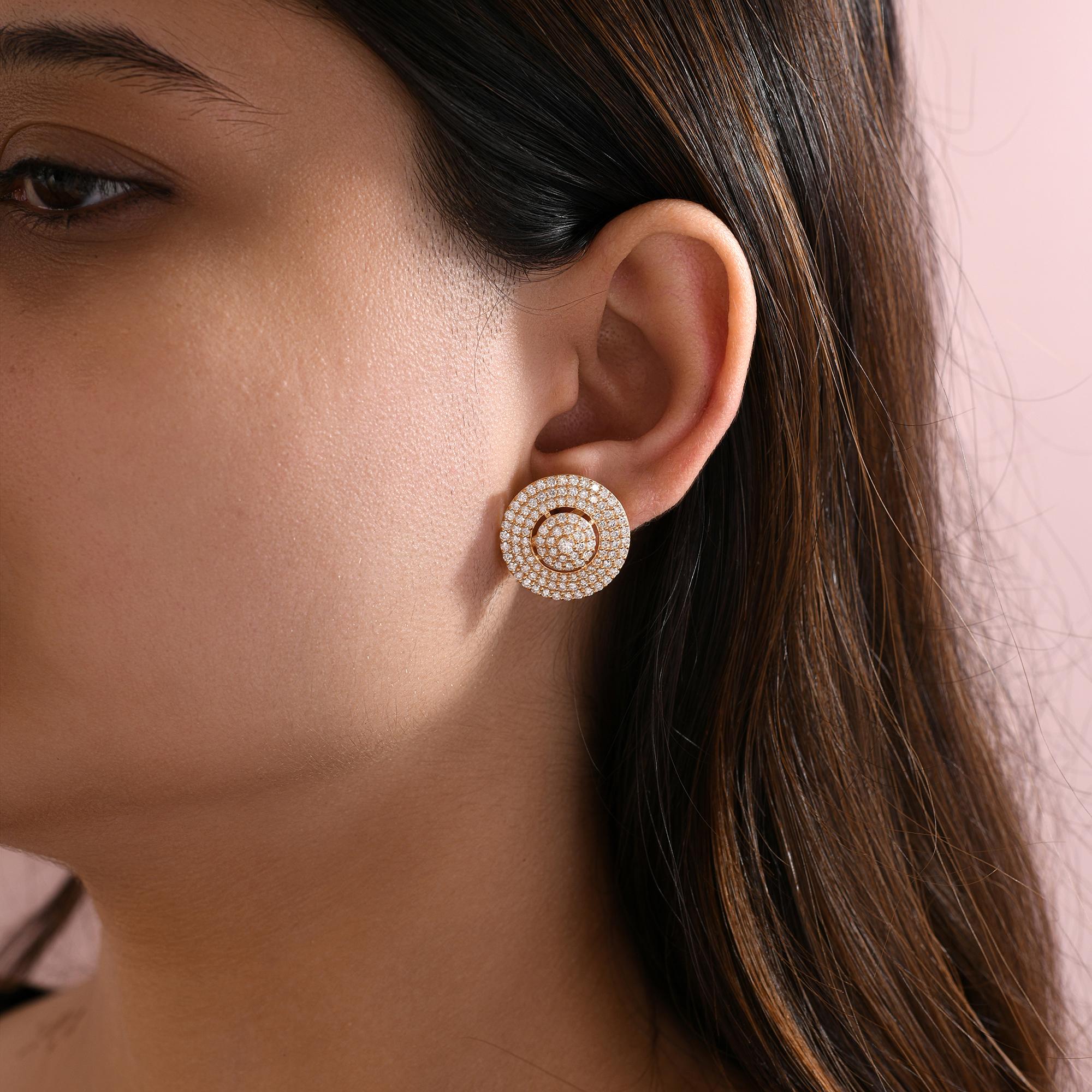 Natural 3.26 Carat SI Clarity HI Color Diamond Earrings 18 Karat Yellow Gold For Sale 1