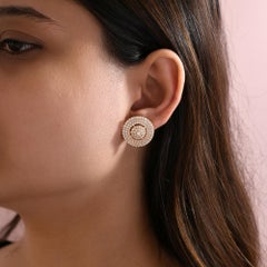 3.26 Carat Natural Diamond Pavé Disc Earrings in 18K Yellow Gold