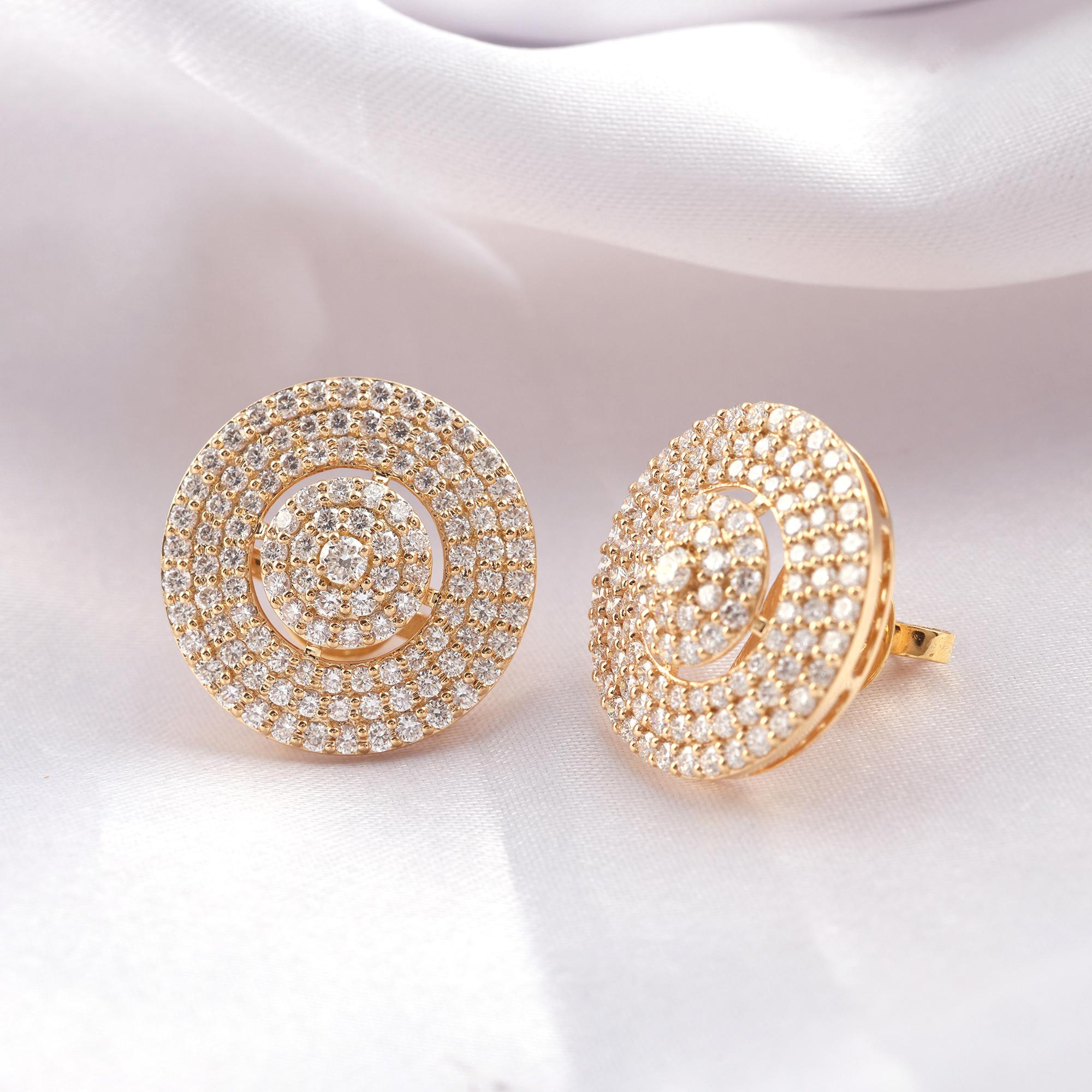 Natural 3.26 Carat SI Clarity HI Color Diamond Stud Earrings 14K Yellow Gold Art Decó en venta