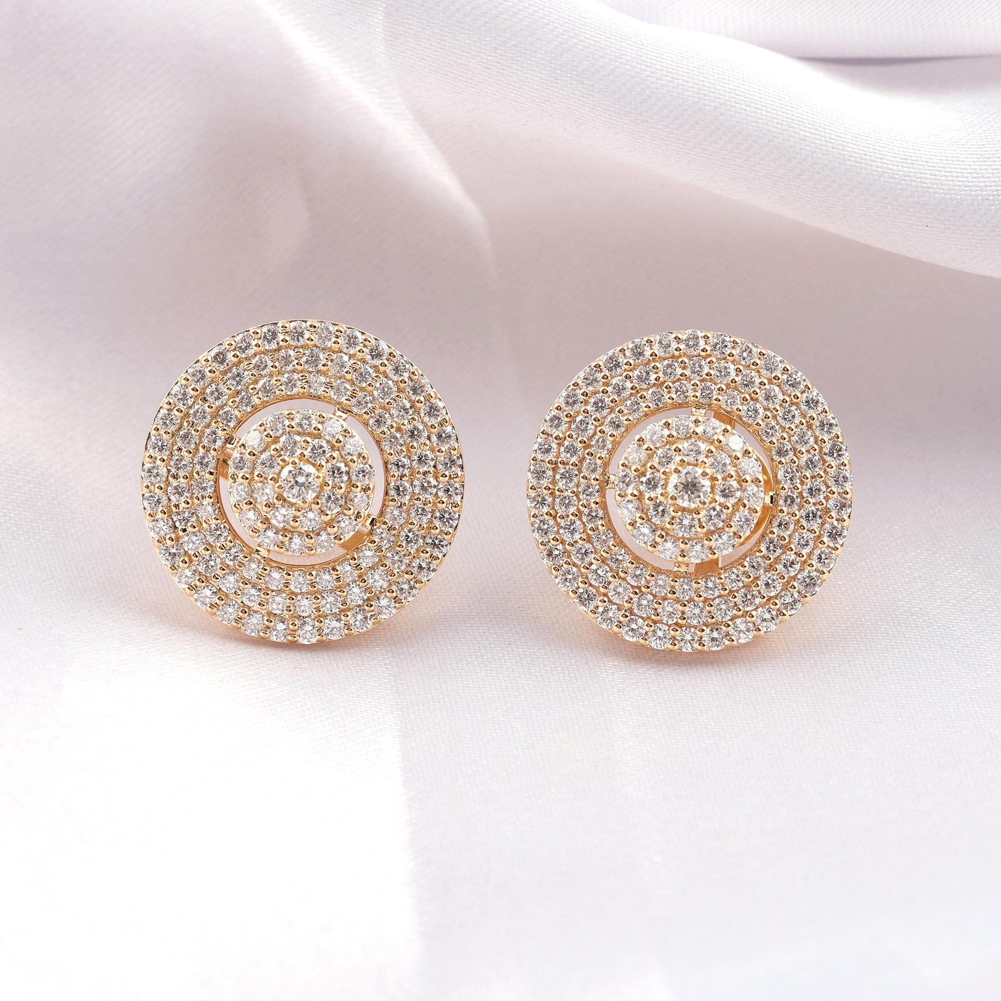 Natural 3.26 Carat SI Clarity HI Color Diamond Stud Earrings 14K Yellow Gold Corte redondo en venta