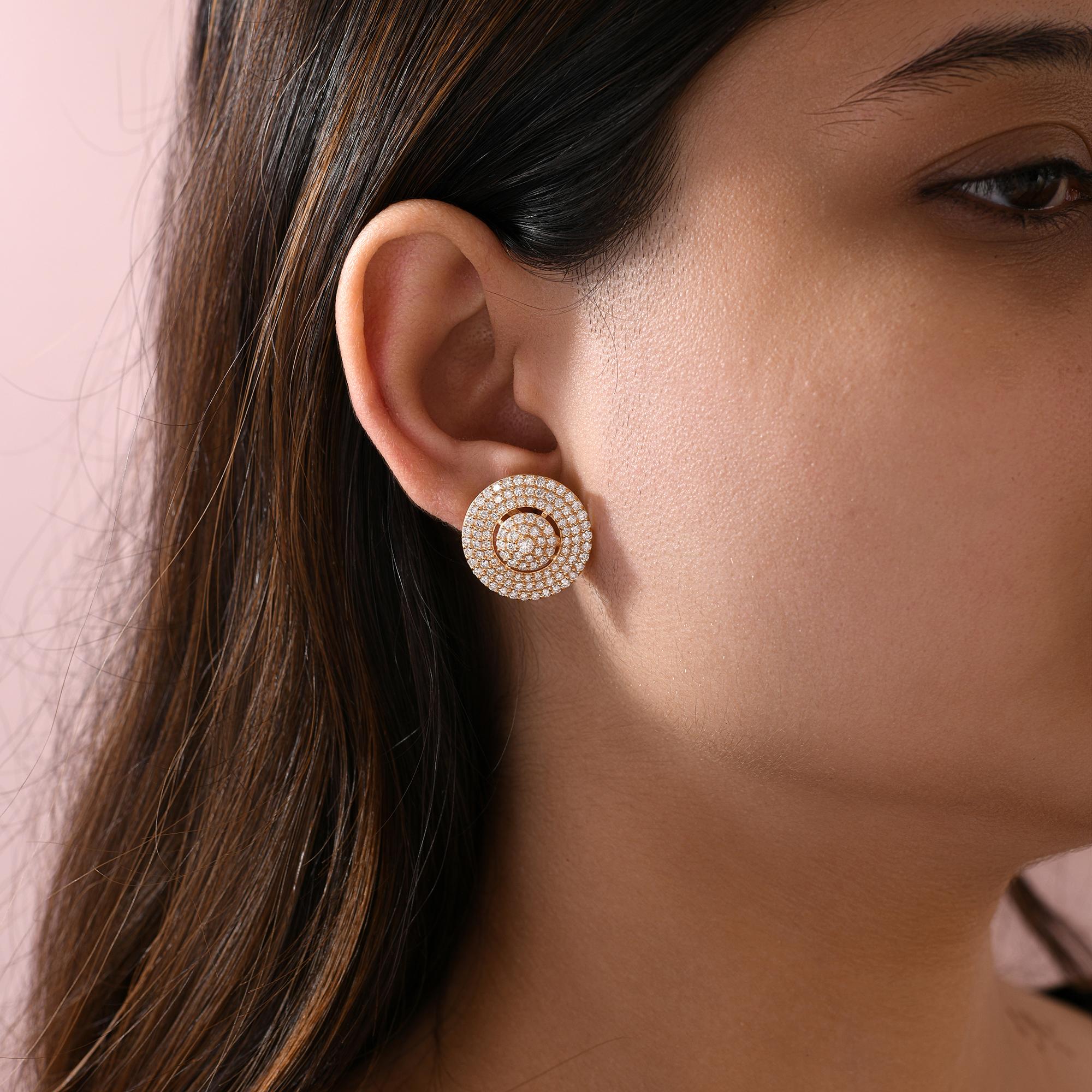 Natural 3.26 Carat SI Clarity HI Color Diamond Stud Earrings 14K Yellow Gold en Nuevo estado para la venta en Diera, AE