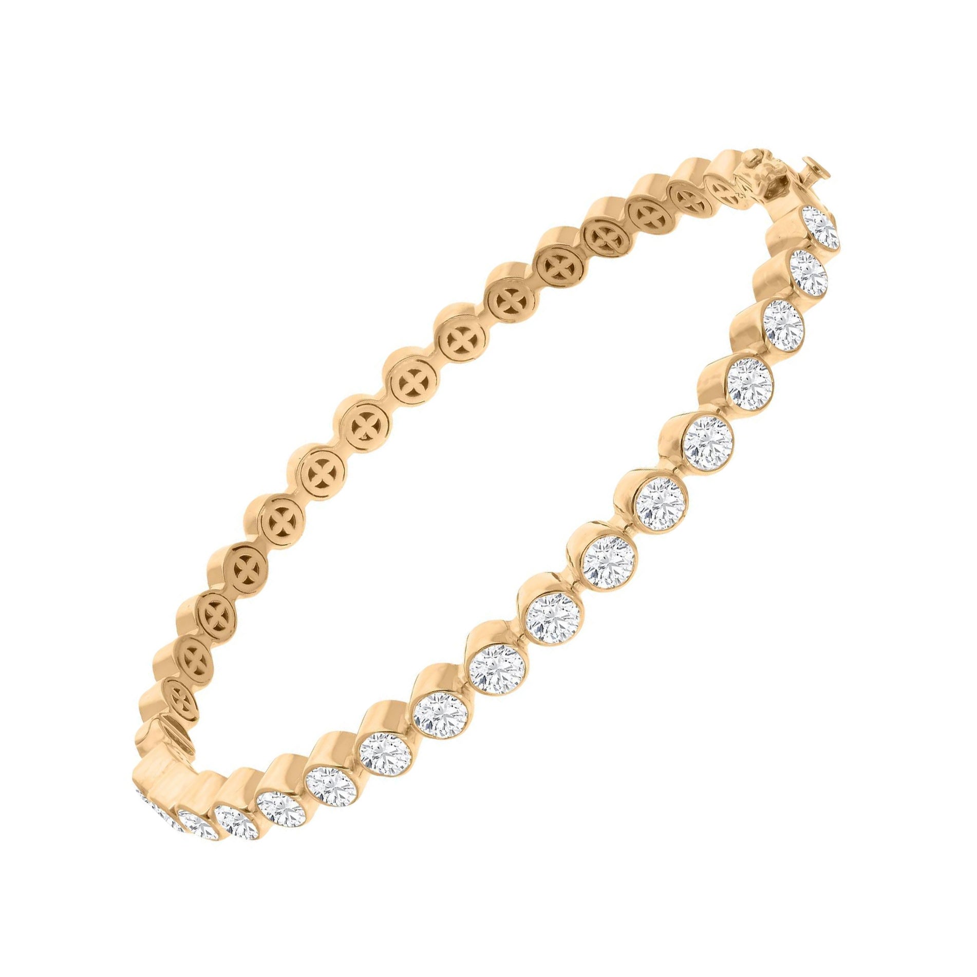 Natural 3.27 Carat Round Diamond Bangle Bracelet 14 Karat Yellow Gold Jewelry