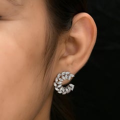 Natural 3.27 Carat SI/H Marquise Diamond Hoop Earrings 18K White Gold Jewelry