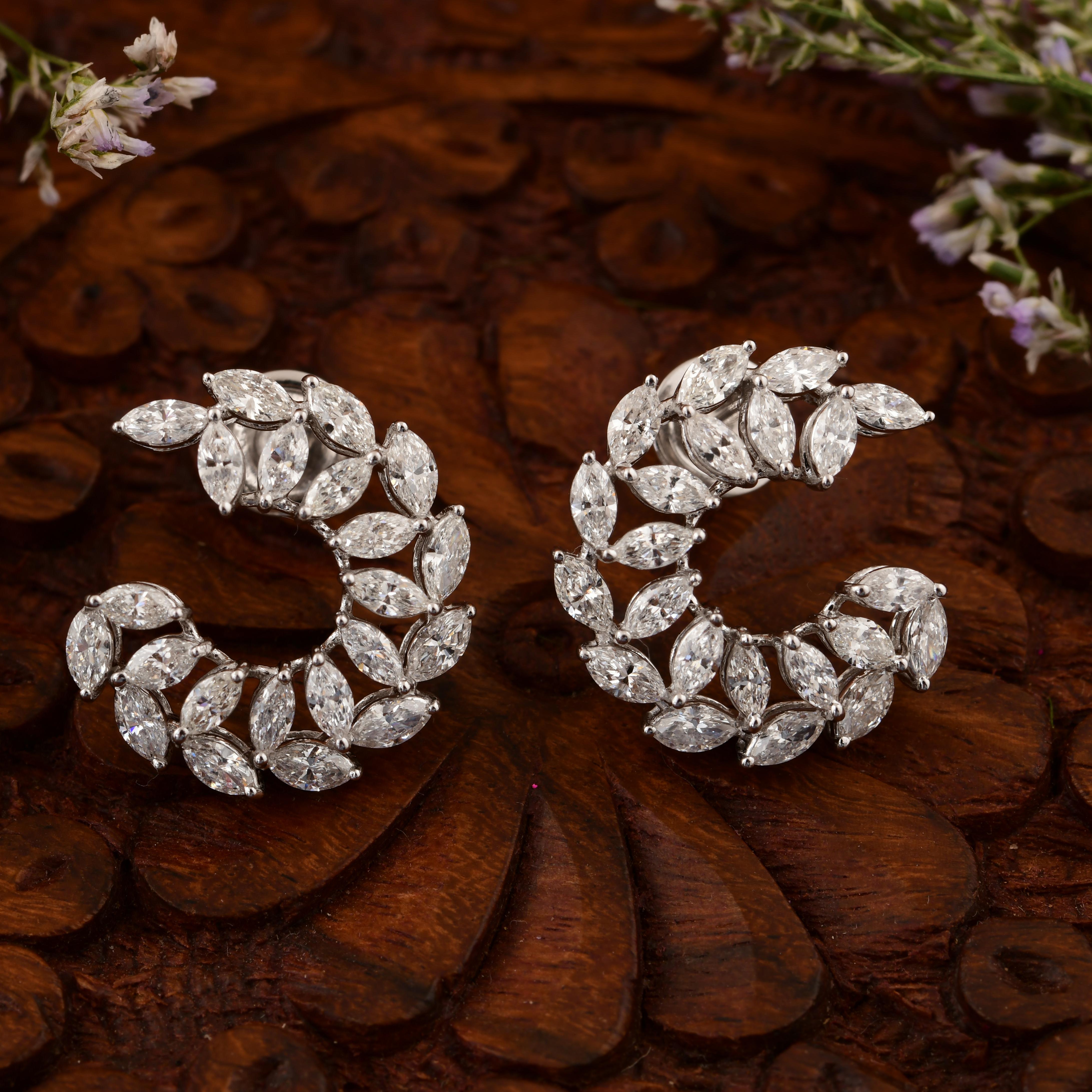 Moderno Orecchini di diamanti marquise naturali da 3,27 carati SI/H Gioielli in oro bianco 18 carati in vendita