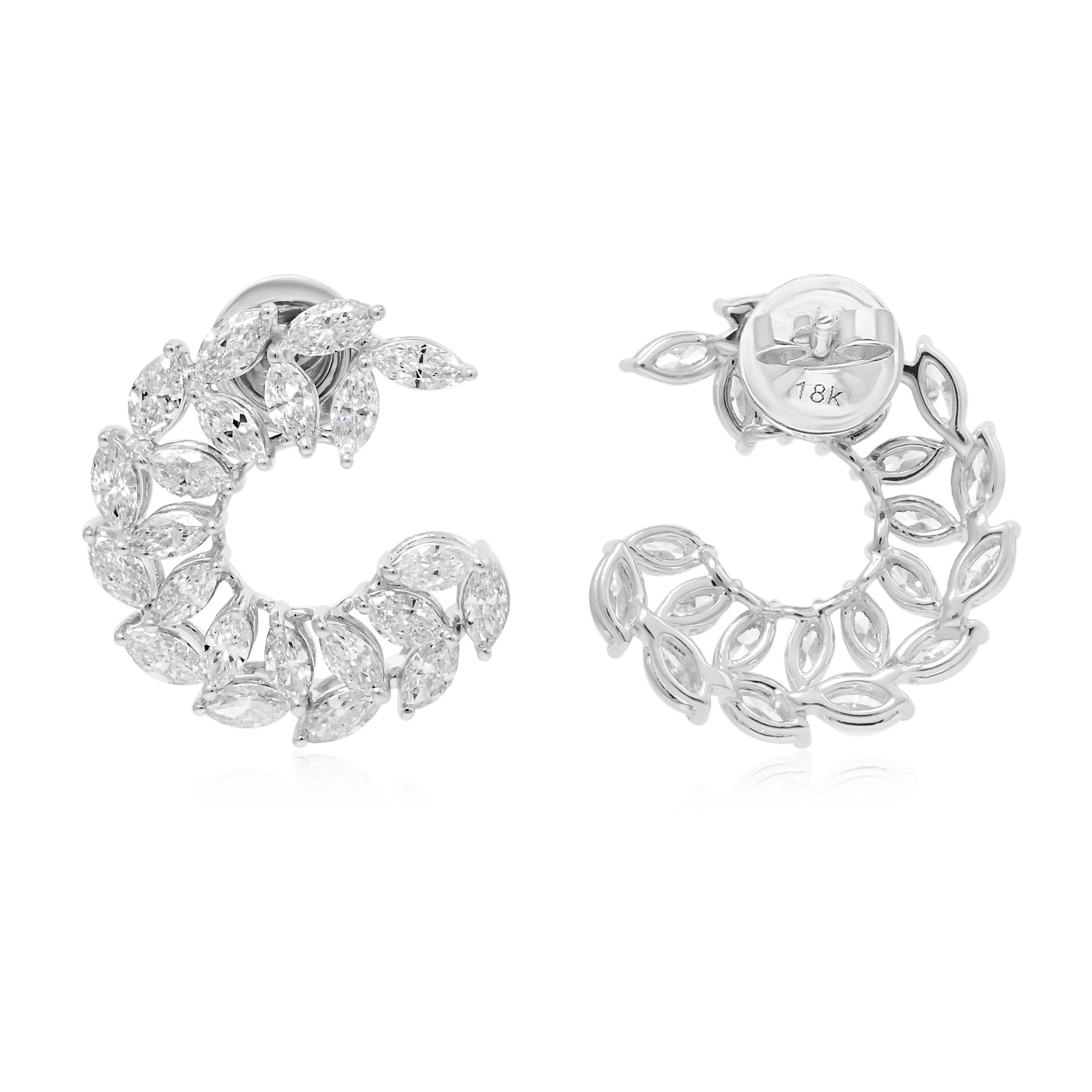 Taglio marquise Orecchini di diamanti marquise naturali da 3,27 carati SI/H Gioielli in oro bianco 18 carati in vendita