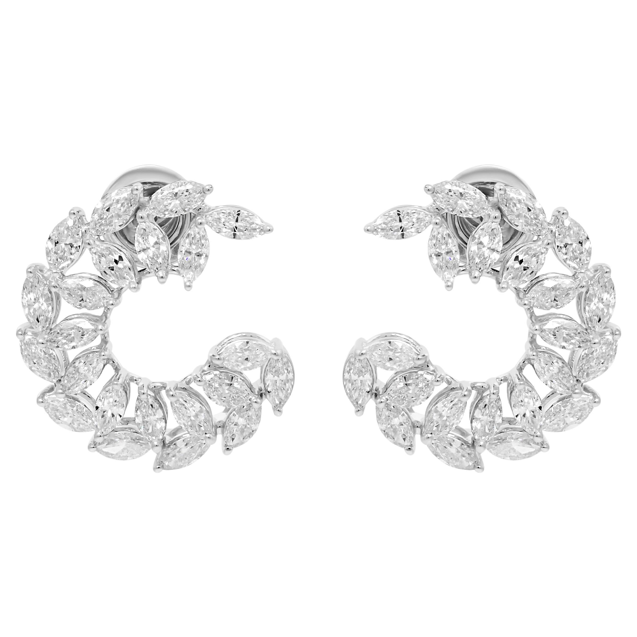 Pendientes de aro de diamantes marquesa SI/H naturales de 3,27 quilates Joyas de oro blanco de 18 quilates