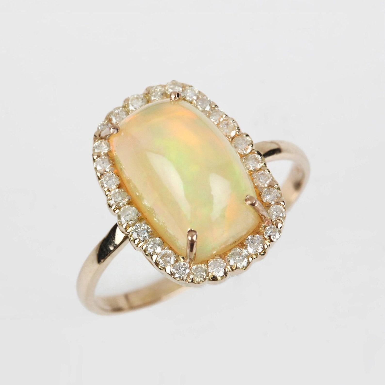 Natural 3.27 Ct Ethiopian Opal Pave Diamond Cocktail Ring Solid 14k Gold Ring. For Sale 1