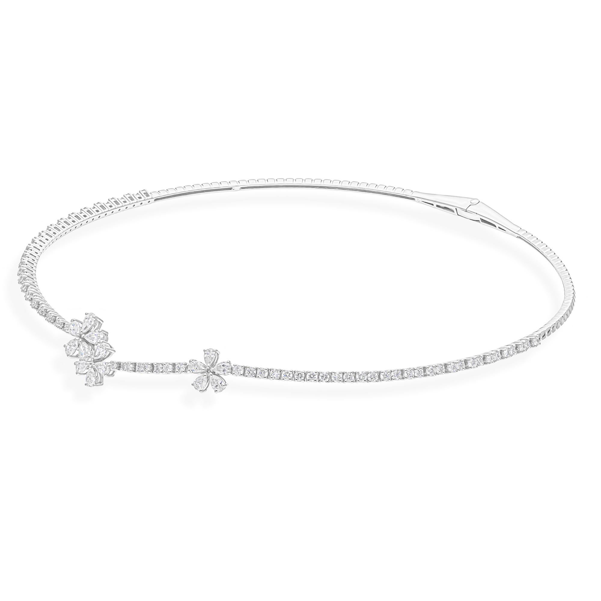 Natural 3.28 Carat SI/H Pear Round Diamond Choker Necklace 14 Karat White Gold Damen im Angebot