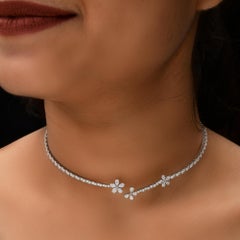 Natürlicher natürlicher 3,28 Karat SI/H Birnenförmiger runder Diamant Choker Halskette 18 Karat Weißgold