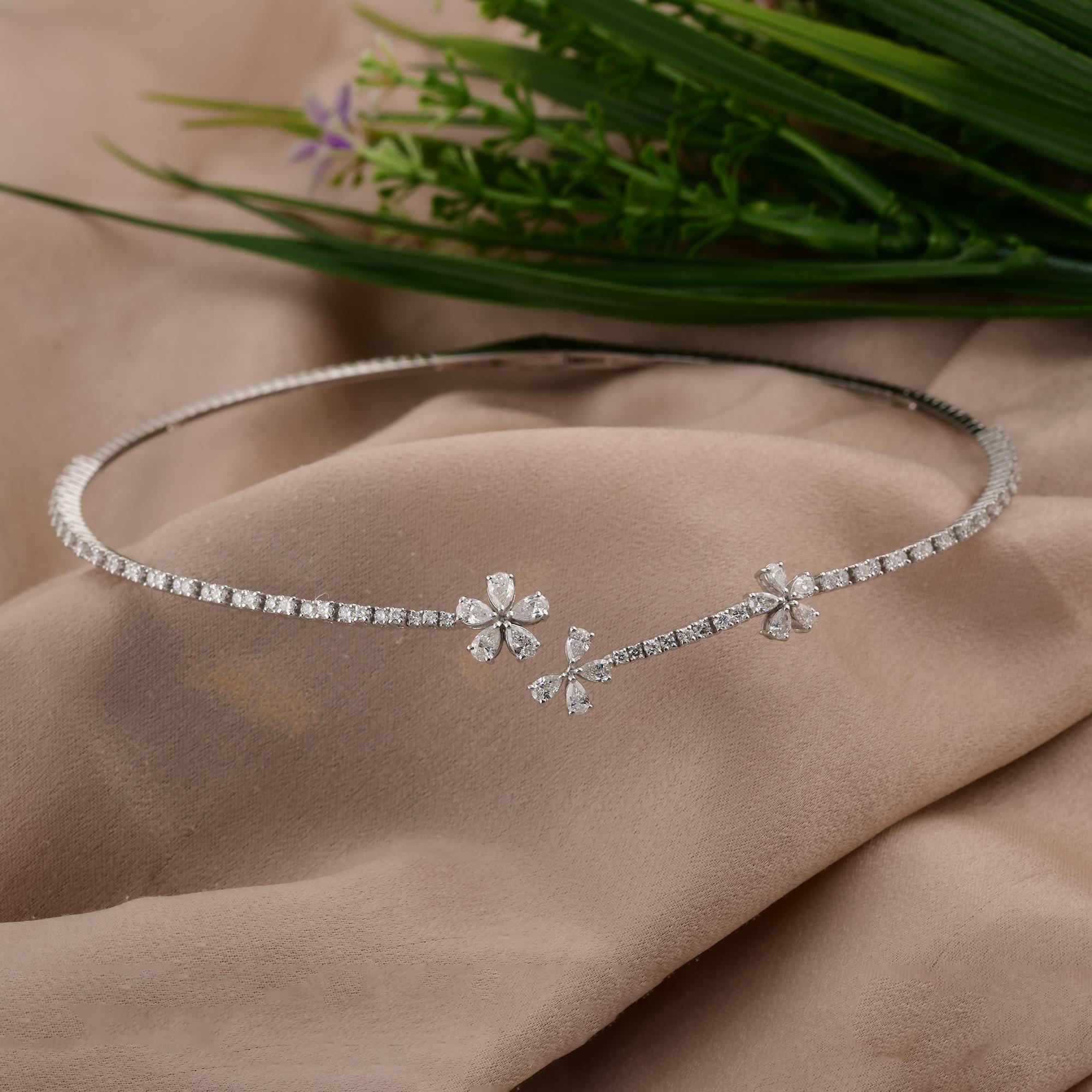 Natural 3.28 Carat SI/H Pear Round Diamond Choker Necklace 18 Karat White Gold (Tropfenschliff) im Angebot