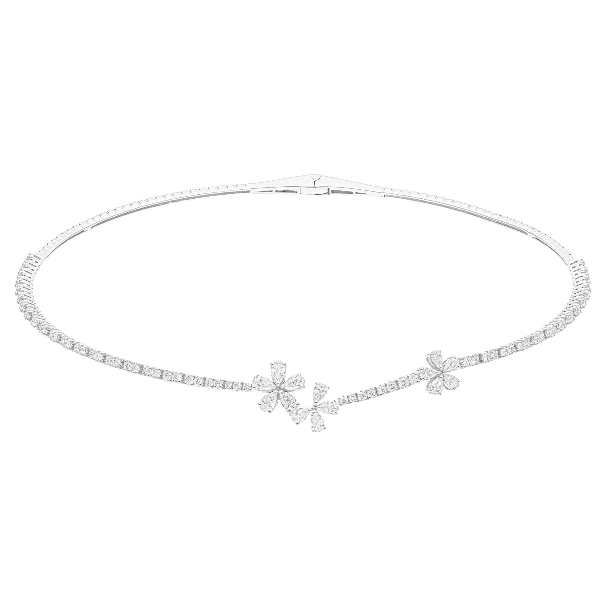 Natural 3.28 Carat SI/H Pear Round Diamond Choker Necklace 18 Karat White Gold