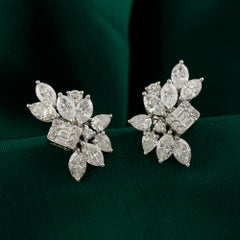 Natural 3.29 Carat SI/H Mix Shape Diamond Earrings 10 Karat White Gold Jewelry