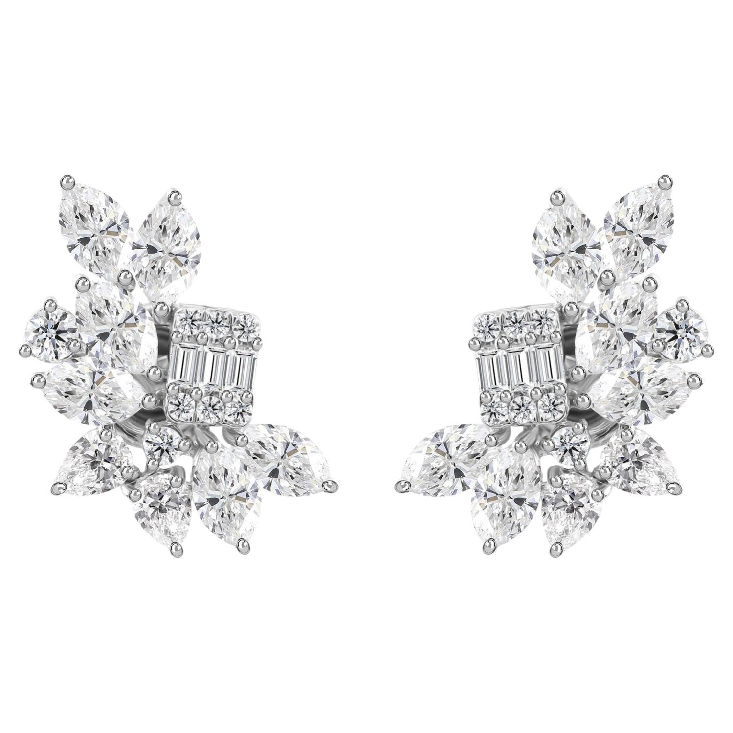 Pendientes de diamantes naturales de forma mixta SI/H de 3,29 quilates Joyas de oro blanco de 10 quilates