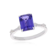 Natural 3.29 Carat Tanzanite Wedding Ring 0.10 Ct Diamond 18 Karat White Gold