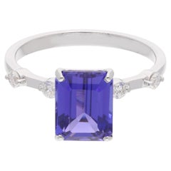 Natürlicher 3,29 Karat Tansanit Ehering mit 0,10 Karat Diamant aus 18 Karat Weißgold