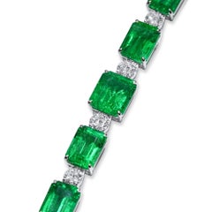Natural 32.95 Ct. Emerald & Diamond Bracelet, 18K White Gold