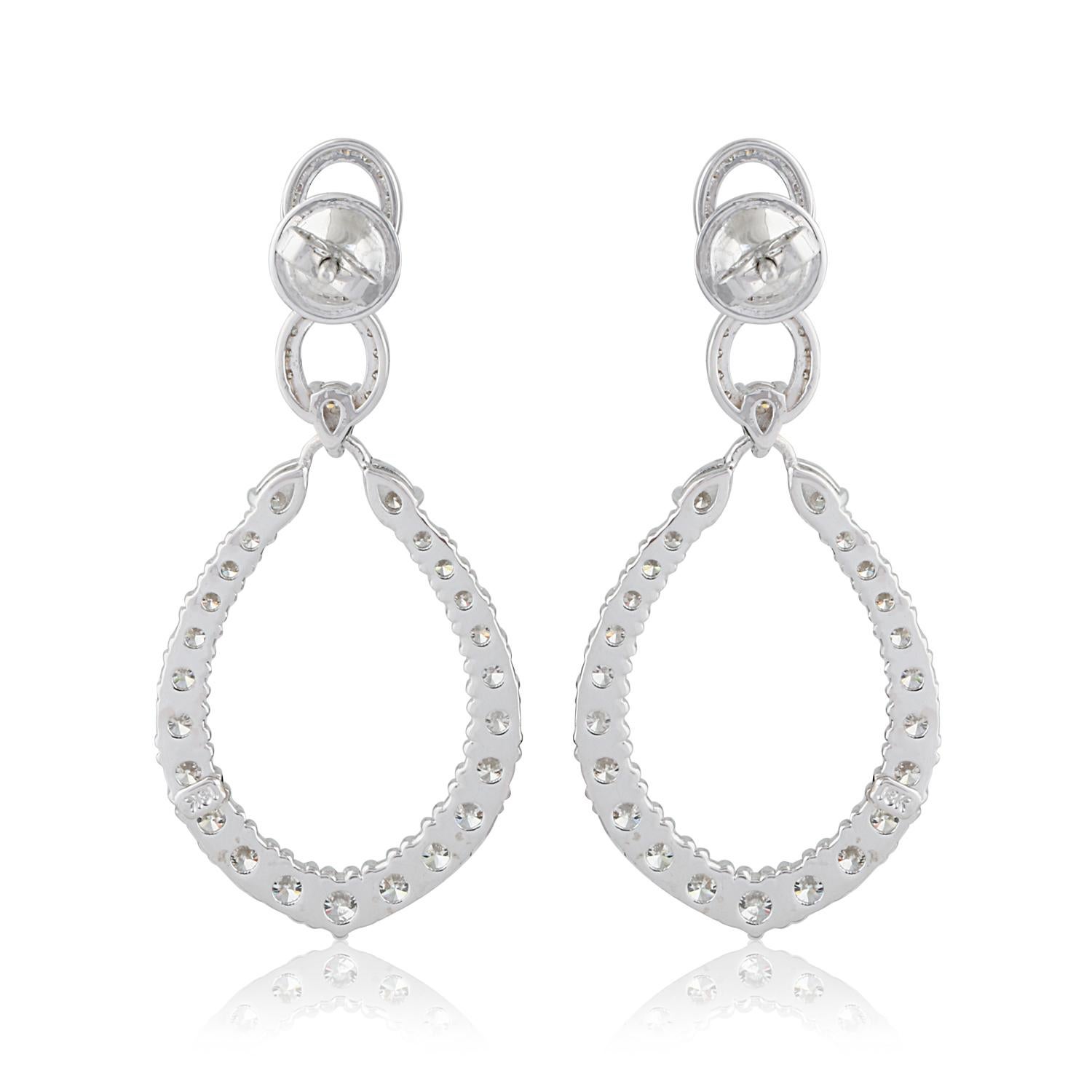 Modern Natural 3.3 Carat Diamond Dangle Earrings 18 Karat White Gold Handmade Jewelry For Sale