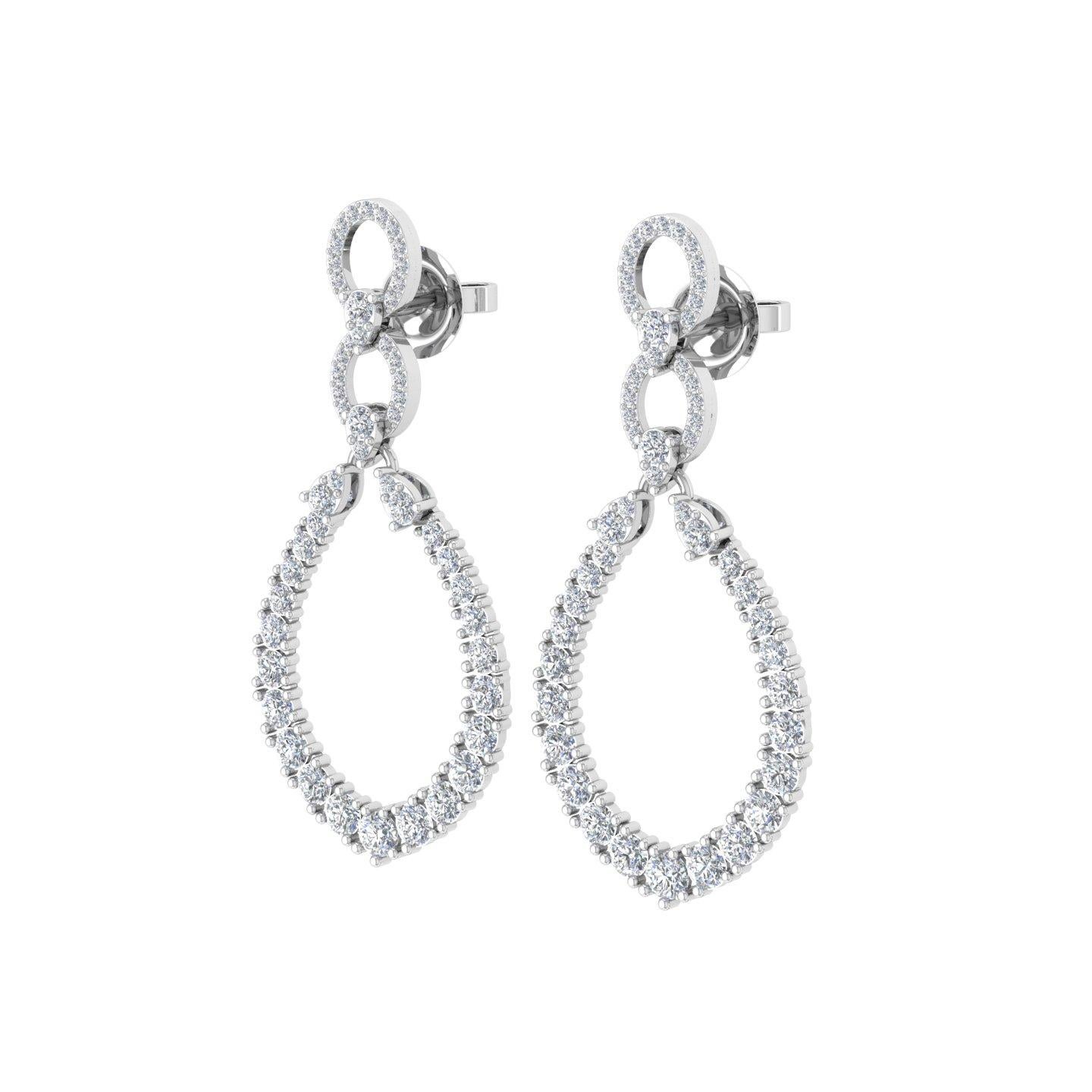 Natural 3.3 Carat Diamond Dangle Earrings 18 Karat White Gold Handmade Jewelry For Sale 2