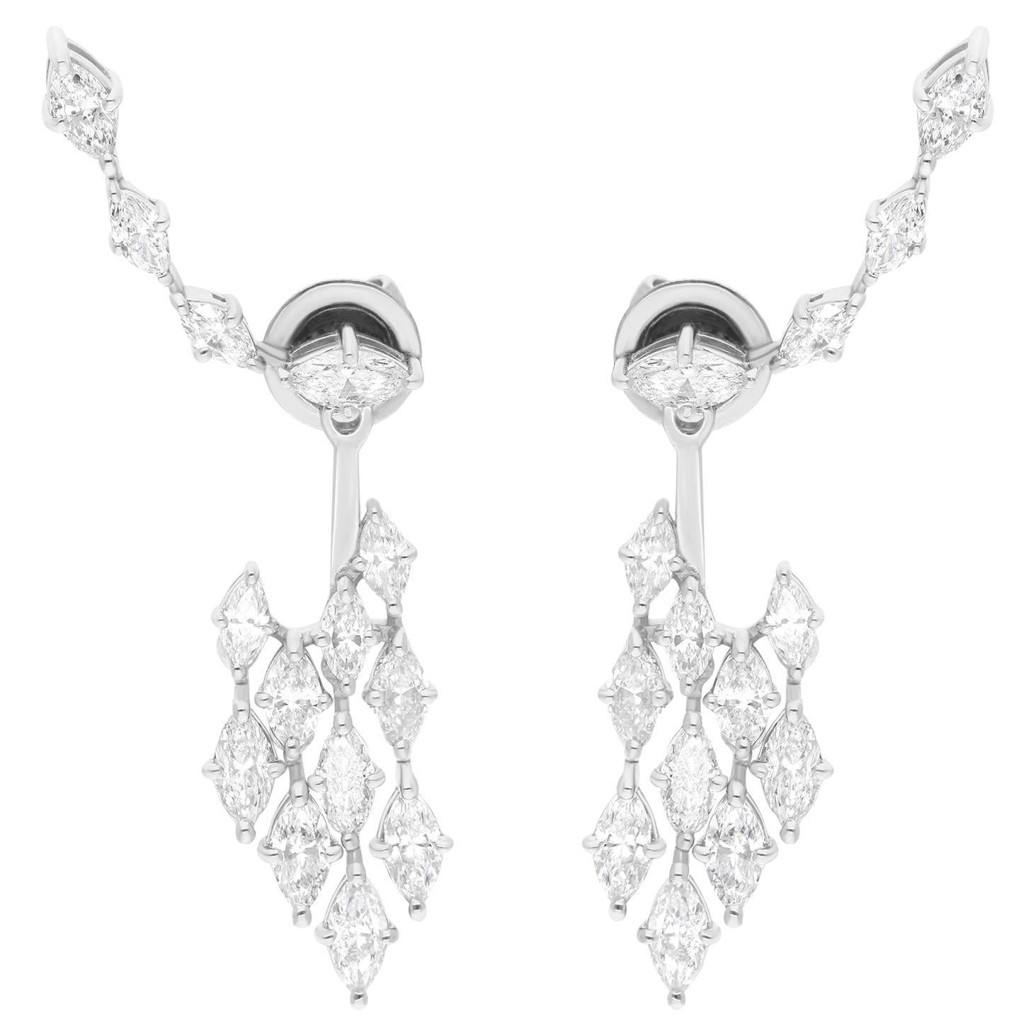 Boucles d'oreilles en or blanc 18 carats avec diamants marquises naturels de 3,3 carats SI/HI