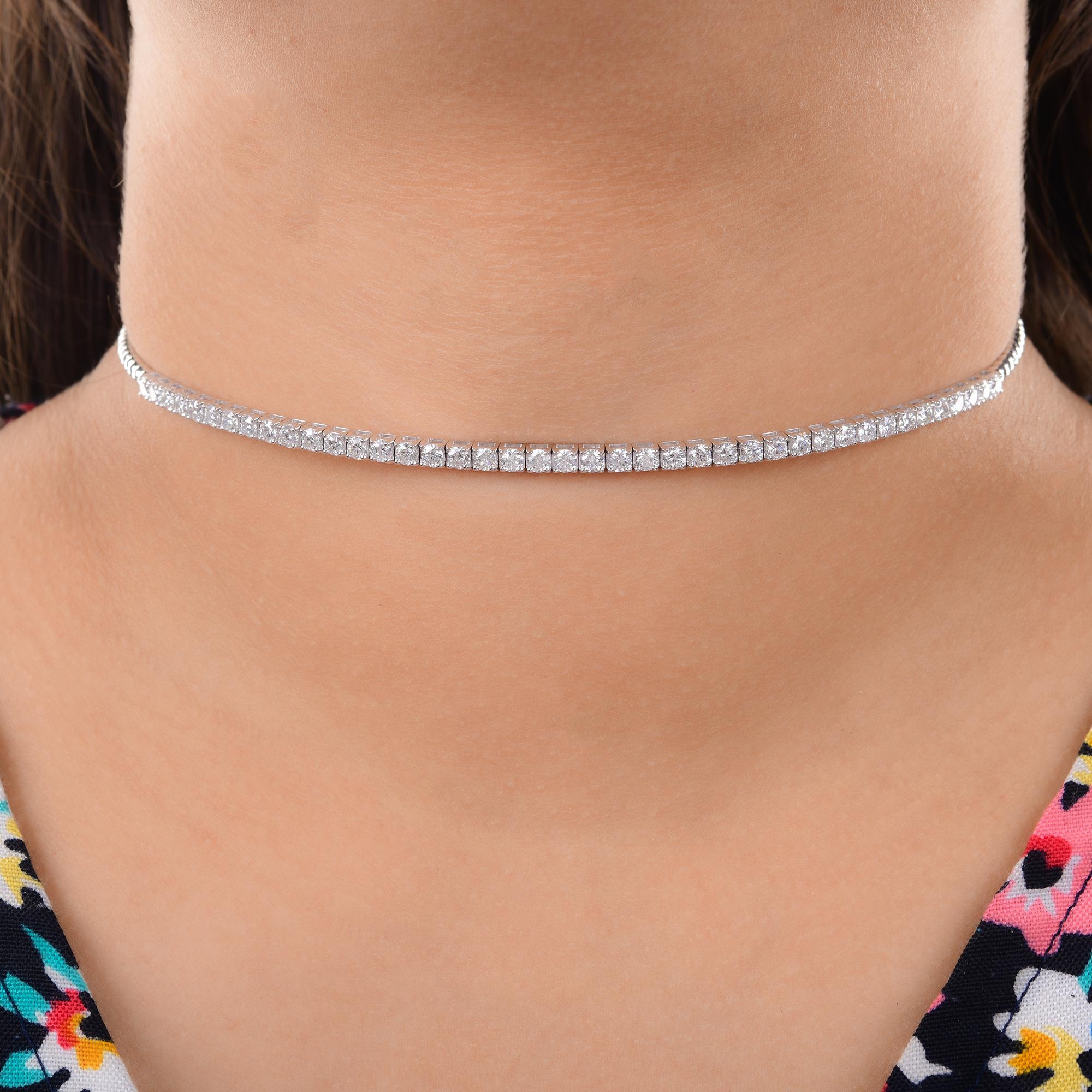 Round Cut Natural 3.30 Carat SI/HI Diamond Choker Necklace 10 Karat White Gold Jewelry For Sale