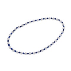 Natural 33.03 Ct TW Oval-Cut Vivid Blue Sapphire & Diamond Necklace, 18K Gold