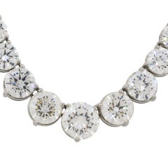 Natural 33.09 Carat Graduated Diamond Platinum Tennis Necklace In Stock