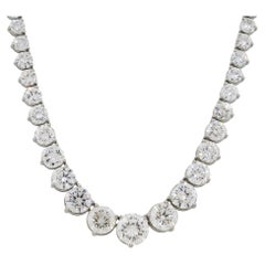 Natural 33.09 Carat Graduated Diamond Platinum Tennis Necklace In Stock