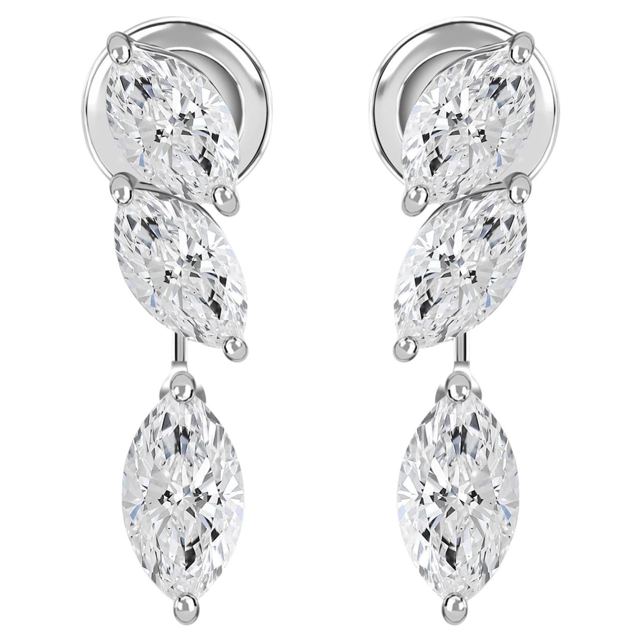 Natural 3.31 Carat SI/H Marquise Diamond Earrings 14 Karat White Gold For Sale