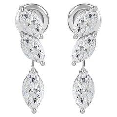 Natural 3.31 Carat SI/H Marquise Diamond Earrings 14 Karat White Gold