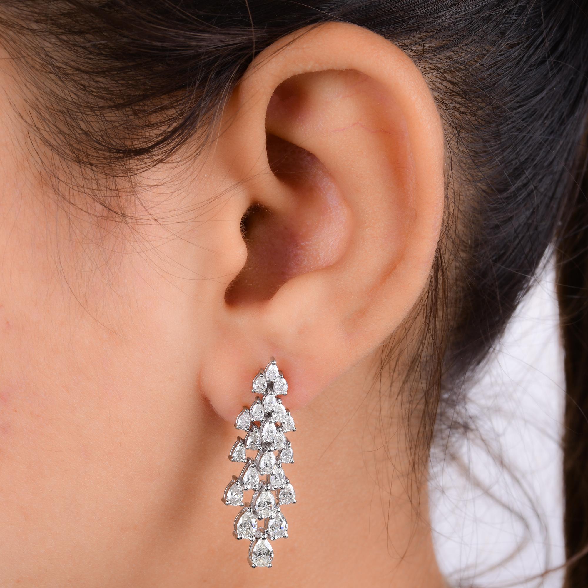 Pear Cut Natural 3.32 Carat Pear Diamond Earrings 14 Karat White Gold Handmade Jewelry For Sale
