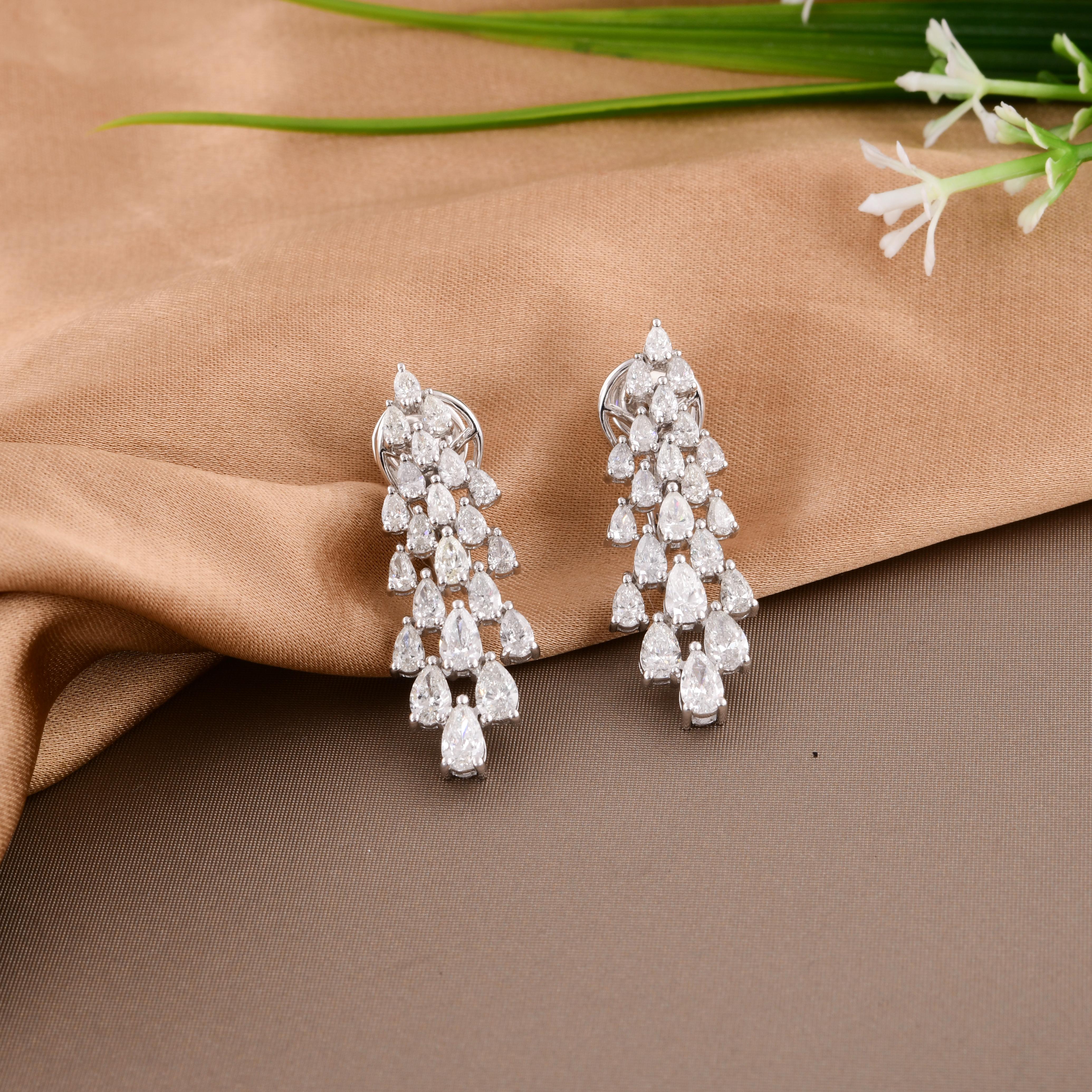 Women's Natural 3.32 Carat Pear Diamond Earrings 14 Karat White Gold Handmade Jewelry For Sale