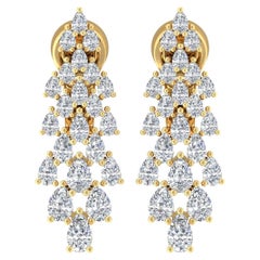 Natural 3.32 Carat Pear Diamond Earrings 14 Karat Yellow Gold Handmade Jewelry
