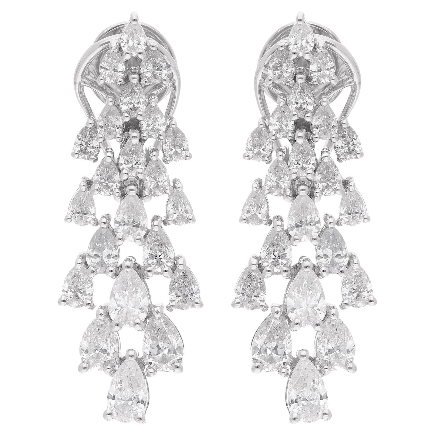 Natural 3.32 Carat Pear Diamond Earrings 14 Karat White Gold Handmade Jewelry