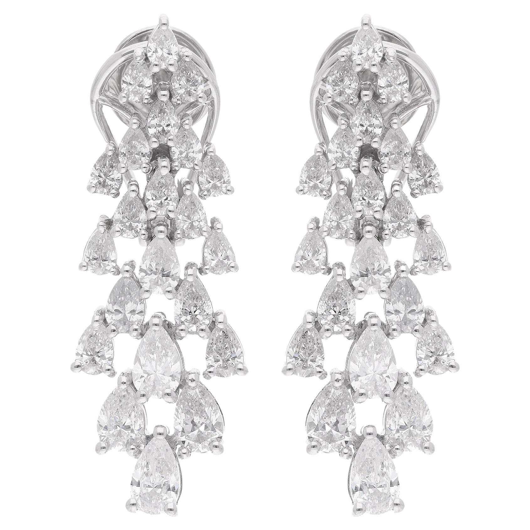 Natural 3.32 Carat Pear Diamond Earrings 18 Karat White Gold Handmade Jewelry For Sale