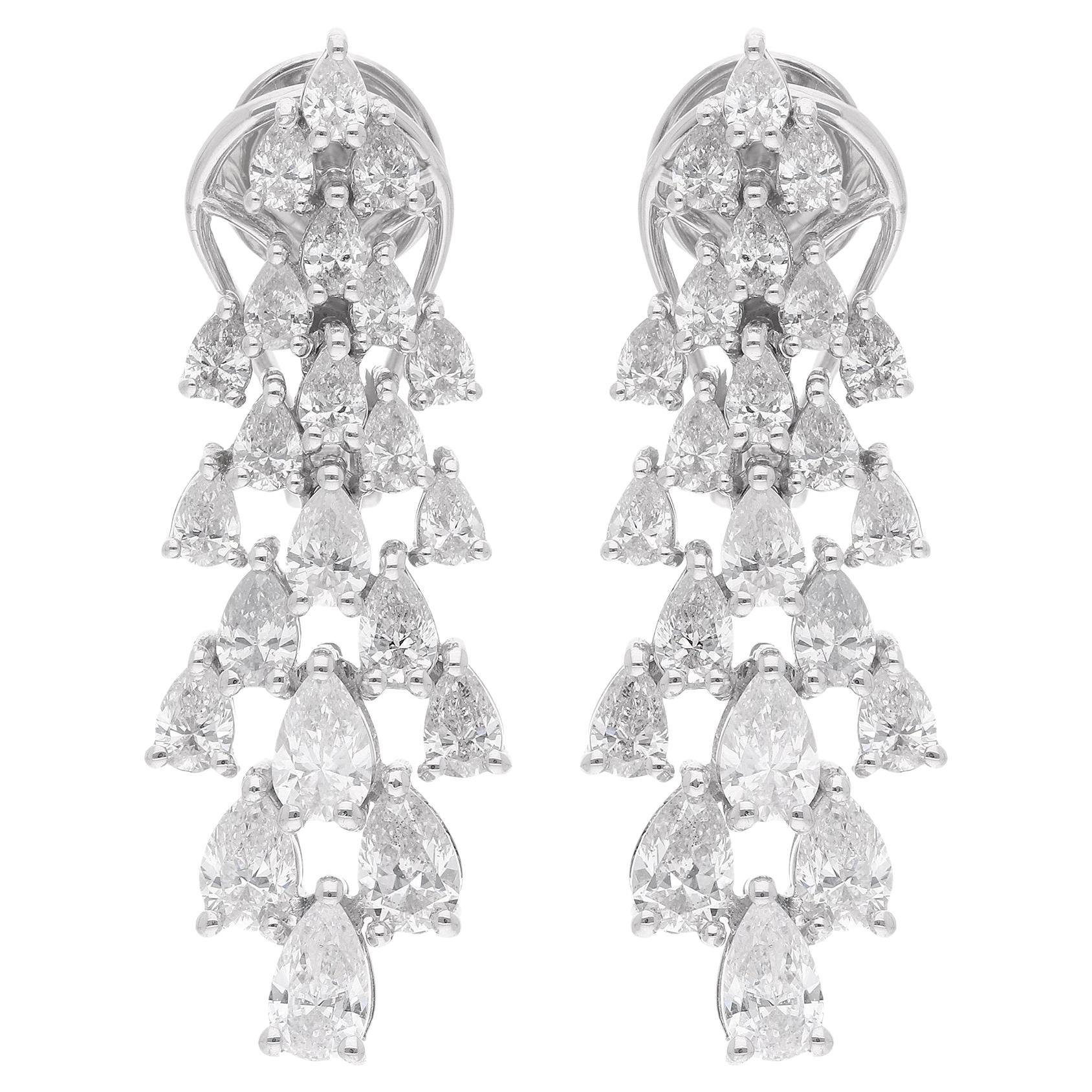 Natural 3.32 Carat Pear Diamond Earrings 18 Karat White Gold Handmade Jewelry