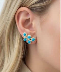 Natural 3.32cts Turquoise & 0.85cts Diamond Earring in 14k Gold