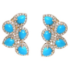 Natural 3.32cts Turquoise & 0.85cts Diamond Earring in 14k Gold