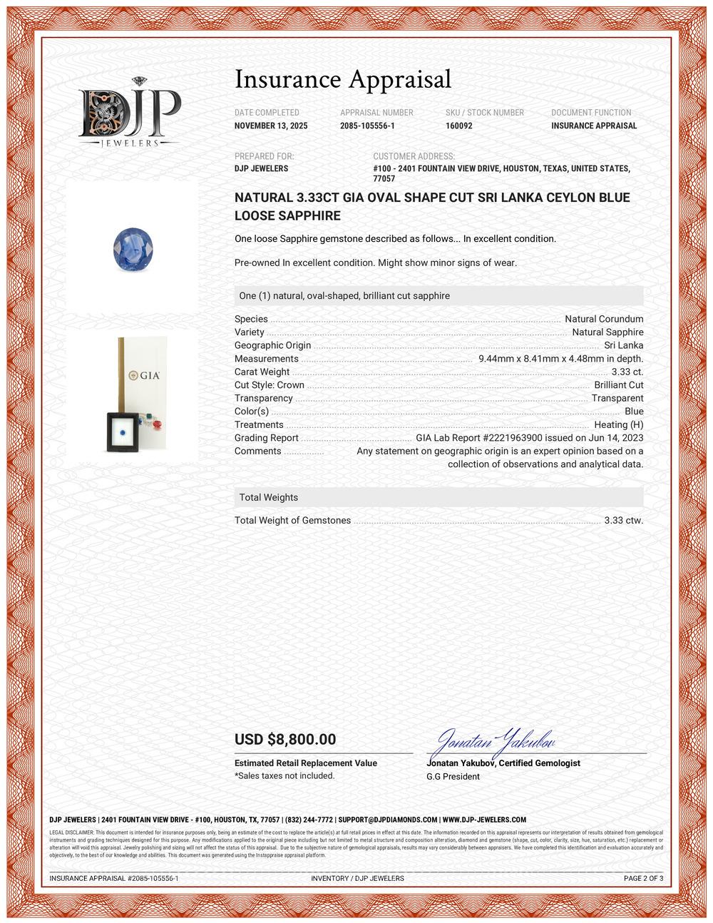 Zafiro suelto azul de Ceilán natural de 3,33 ct Gia talla ovalada de Sri Lanka en venta 4