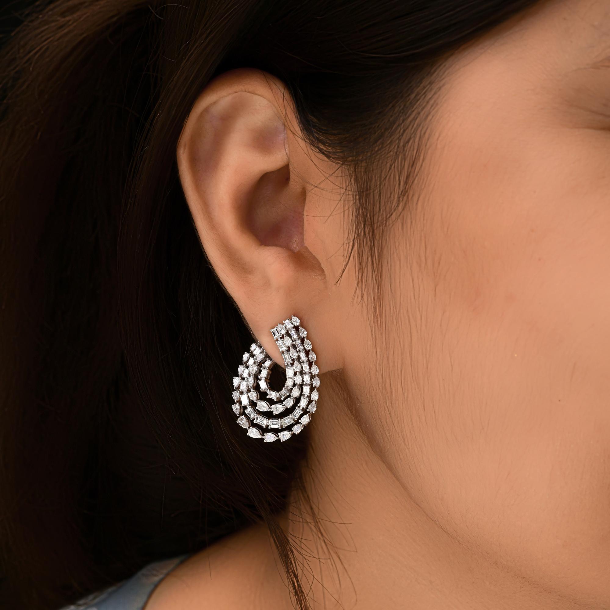 Modern Natural 3.35 Carat SI/H Multi Shape Diamond Earrings 18 Karat White Gold Jewelry For Sale