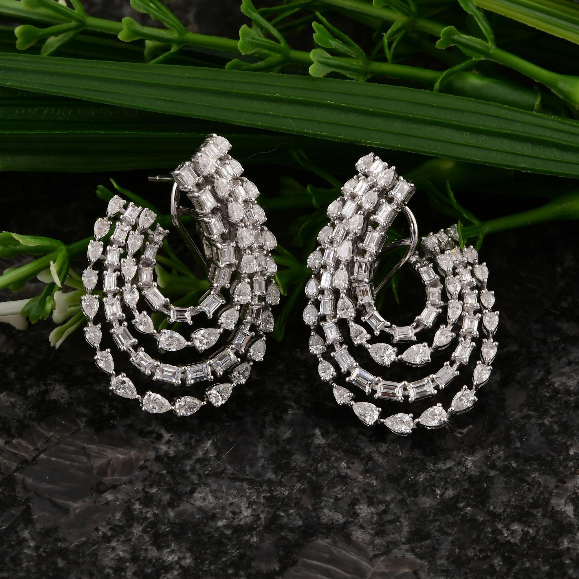 Pear Cut Natural 3.35 Carat SI/H Multi Shape Diamond Earrings 18 Karat White Gold Jewelry For Sale