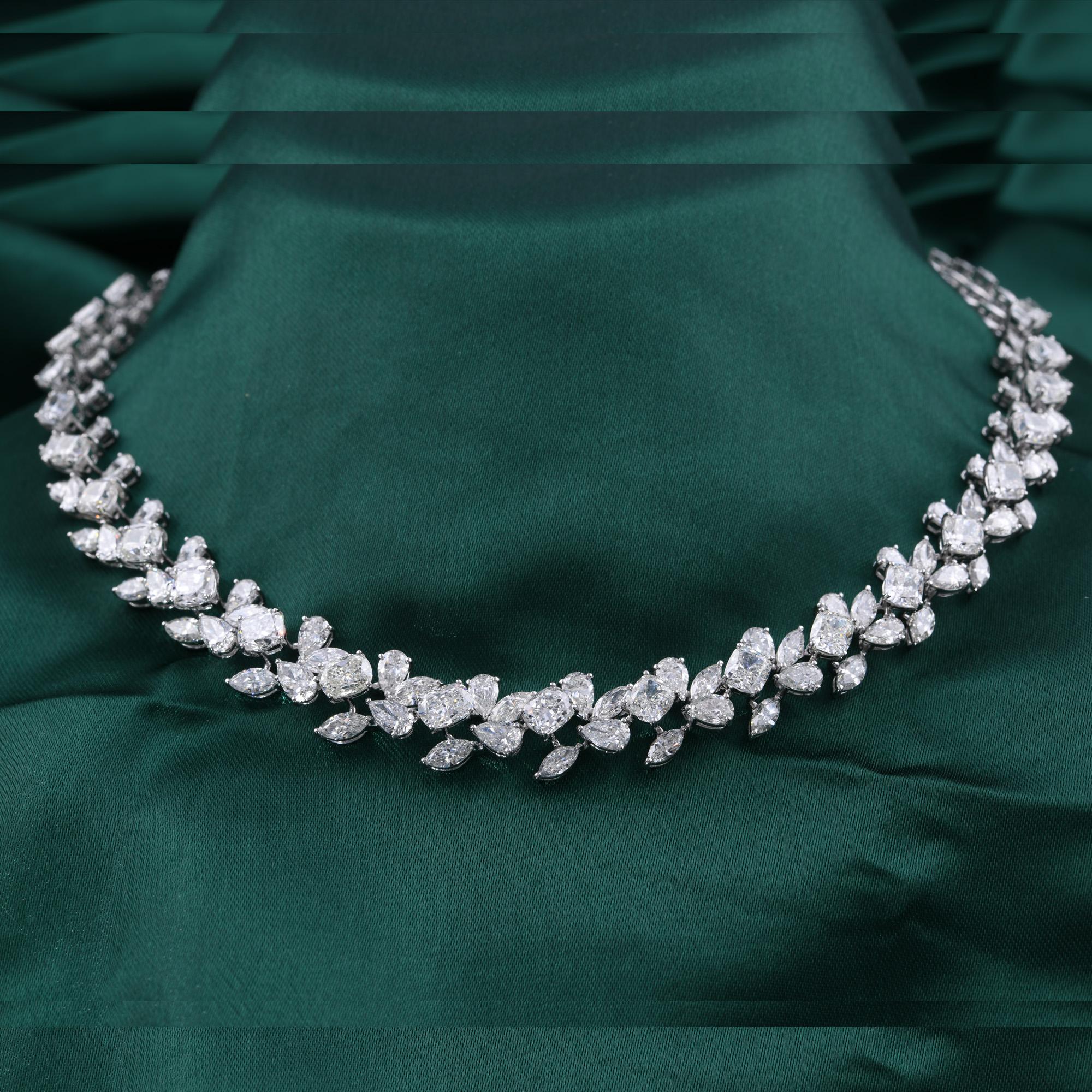 Women's Natural 33.51 Carat SI Clarity HI Color Diamond Necklace 14 Karat White Gold For Sale