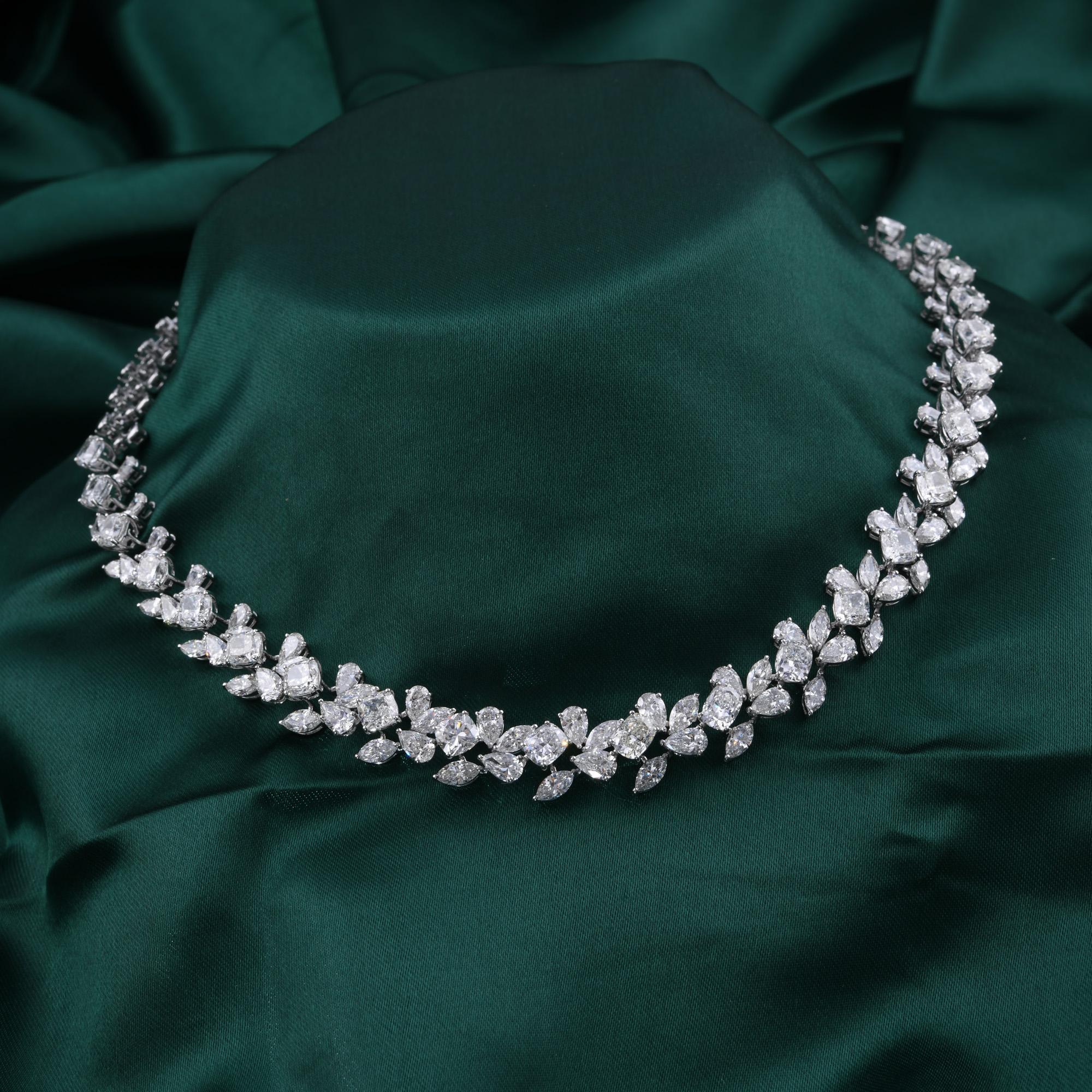 Natural 33.51 Carat SI Clarity HI Color Diamond Necklace 14 Karat White Gold For Sale 1