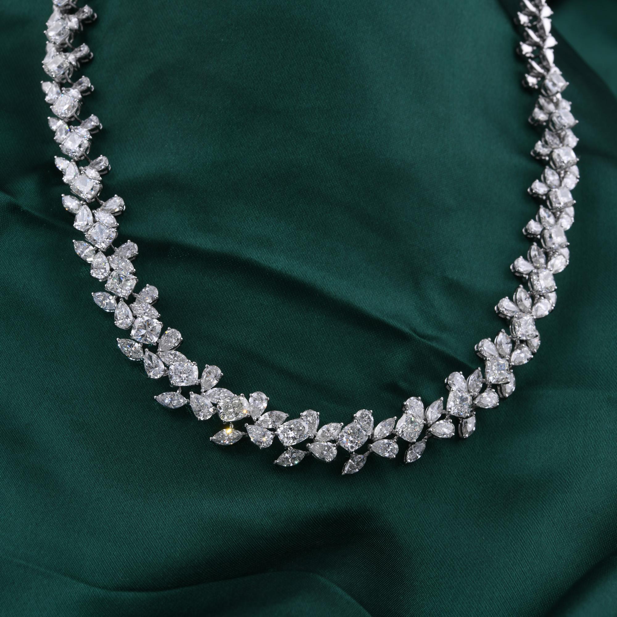 Natural 33.51 Carat SI Clarity HI Color Diamond Necklace 14 Karat White Gold For Sale 2