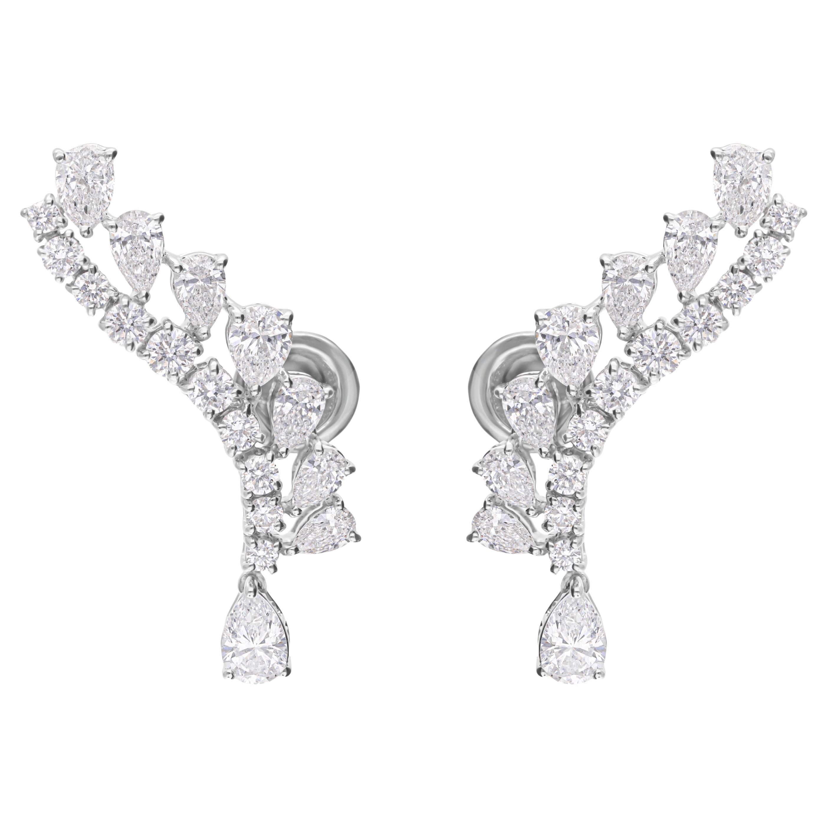 Pendientes de Gota de Diamante Curvo Natural de 3.37Ct Oro Blanco de 14k