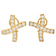 Natural 3.38 Carat Diamond 18K Crisscross Earrings